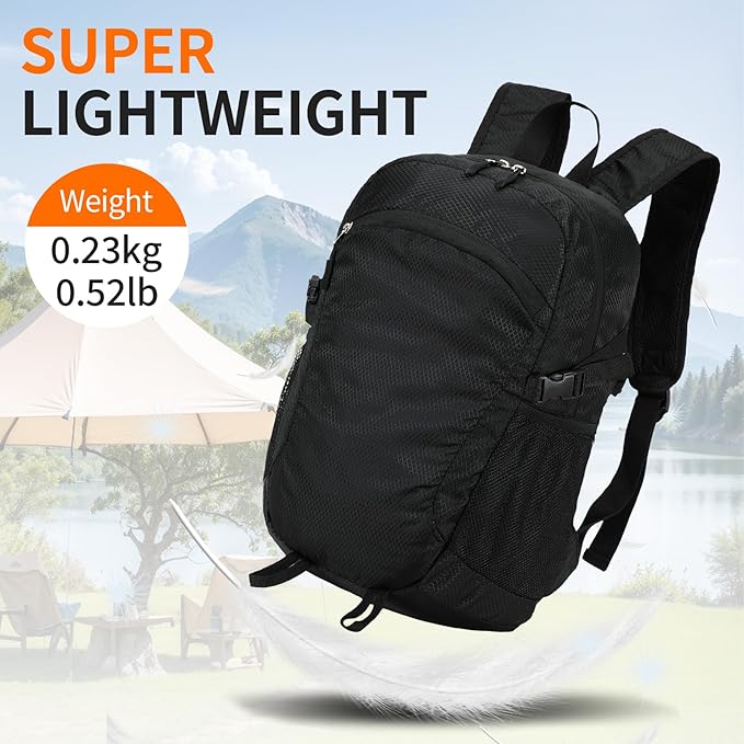 Small Hiking Daypack,15L Water-Resistant Hiking Backpack Packable Lightweight Travel Day Pack for Women Men (Black, Small)