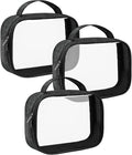 Moyad TSA Approved Clear Toiletry Bag with Handle, 3 Pack Quart Size 3-1-1 Liquids Pouch for Travel, Transparent Makeup & Cosmetic Organizer for Women Men, Black