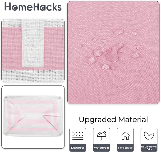 HomeHacks 2 Pack Large Laundry Baskets, Waterproof, Freestanding Laundry Hampers, Collapsible Clothes Hamper with Reinforced Handles in Laundry, College Dorm, Bathroom, Bedroom (Pink, 88Lx2)
