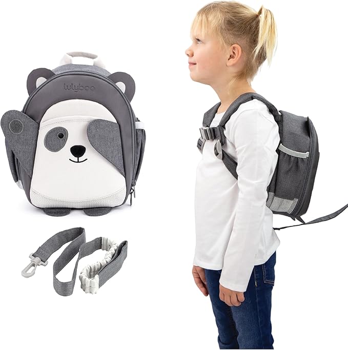 Lulyboo Panda Toddler Backpack Leash with Detachable Child Harness & Wrist Tether, Baby Walking Safety Harness, Kids Backpack with 5 Storage Pockets & Insulated Lunch Bag, Perfect for 1-7 Years