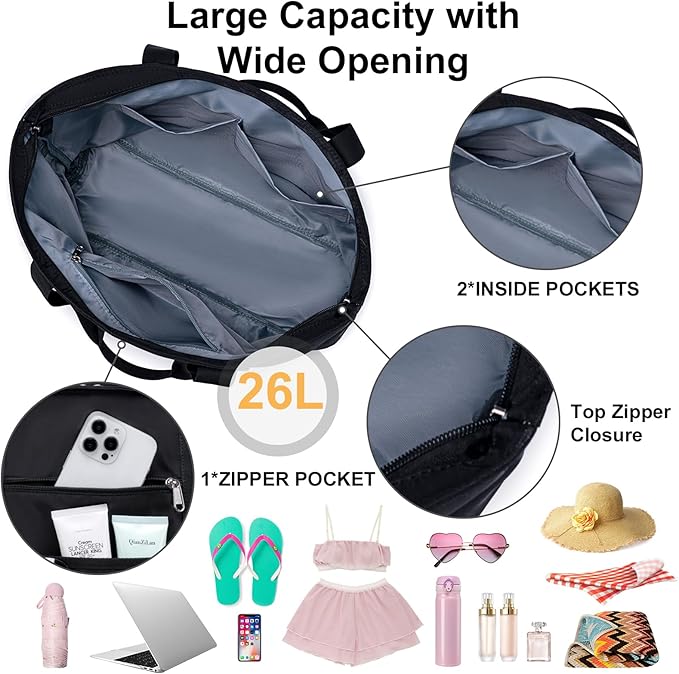 LEDAOU Beach Bags for Women, Beach Bags Waterproof Sandproof, Packable Beach Tote Bag with Zipper Travel Sports