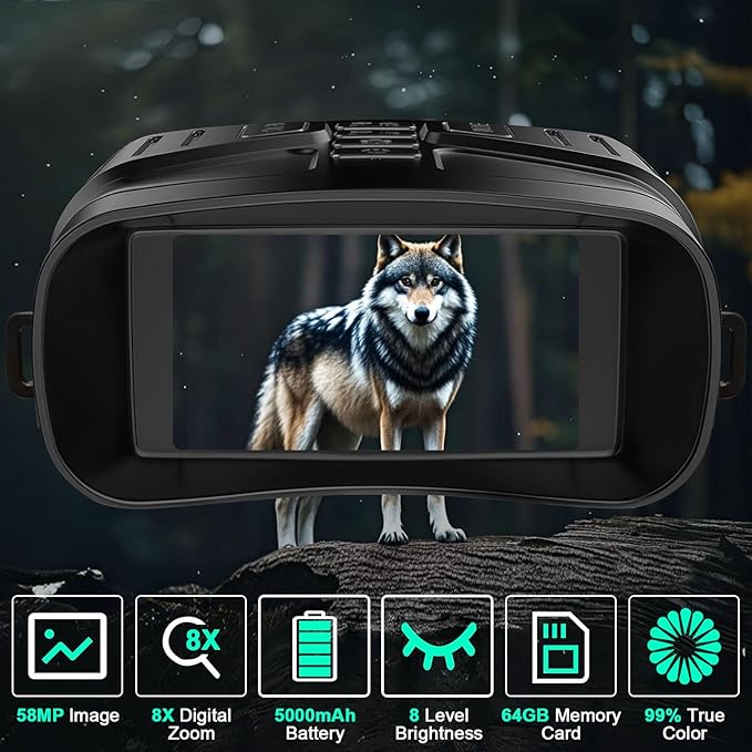 Night Vision Goggles, 4K Night Vision Binoculars with 58MP Full Color & AI Image Processing, 5000mAh Rechargeable Battery, 64GB Card, IP66 Waterproof, Tactical LED Light for Hunting Camping Security