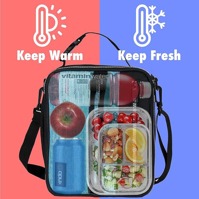 opux Insulated Lunch Box for Men Women Adult, Compact Lunch Bag for Kids Boy Girl Teen, Soft Lunch Cooler Bag for Work School, Leakproof Lunchbox Lunch Pail with Clip-on Buckle, Heather Sea Blue