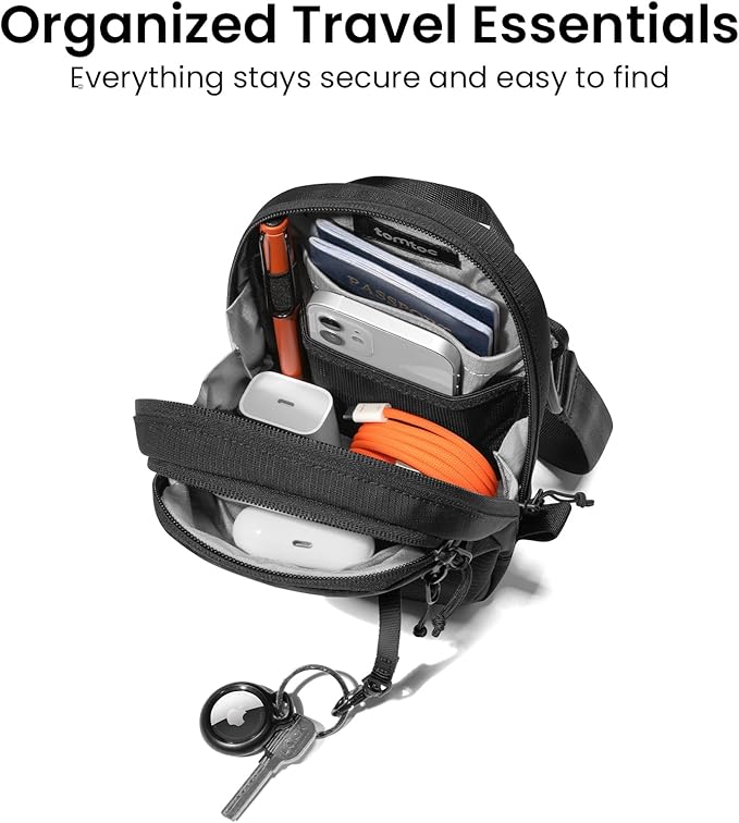 tomtoc Aviator-T37 Travel Crossbody Sling Bag with RFID Blocking, Holds 4-6 Passports with Anti-theft Lockable Zippers, Multiple Pockets for Cards & Documents – Organizer for Daily Use