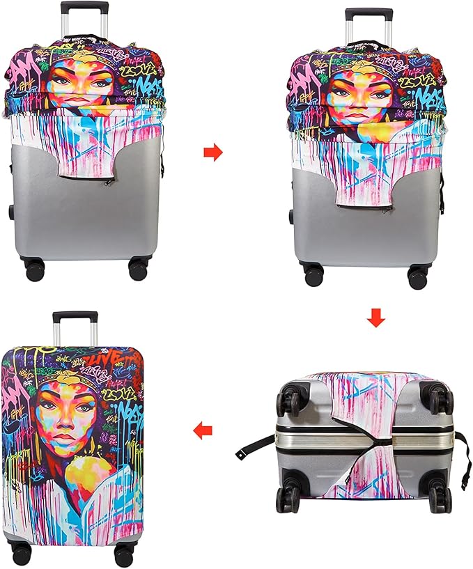 WUJIAONIAO Travel Luggage Cover Baggage Suitcase Cover Protector Skins 18-32 Inch (Graffiti A8, XL (for 29-32 inch luggage))