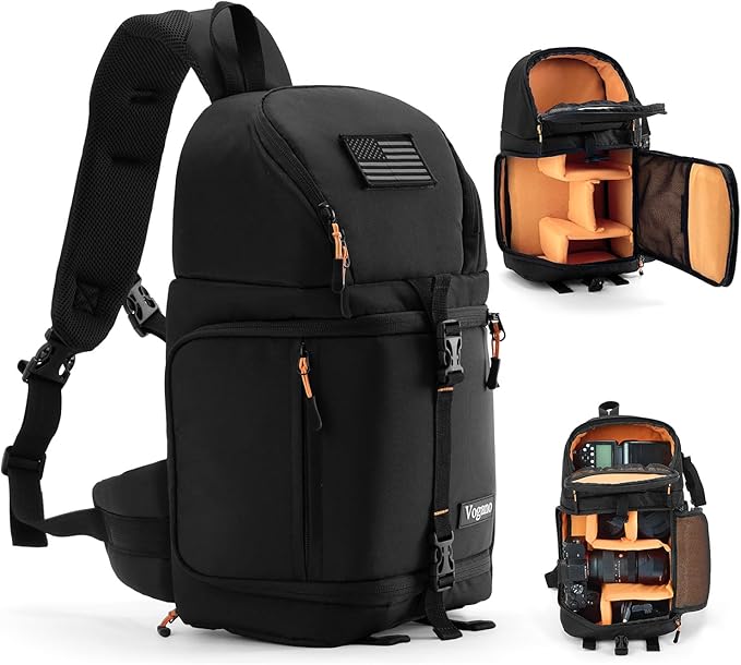 Camera Sling Bag for Photographers - Waterproof Single-Shoulder Camera Case with Adjustable Dividers, Rain Cover & Side Tripod Pocket
