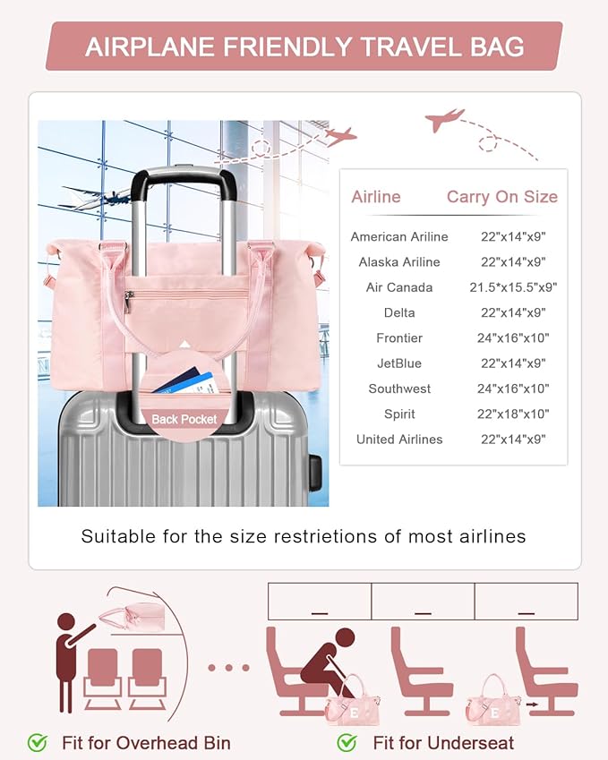 Initial Travel Duffel Bag Sports Gym Bag for Girls Teen Birthday Gifts,Pink Personalized Weekender Carry On Tote Bags for Women Men,Waterproof Overnight Luggage Bag with Trolley Sleeve(Letter E)