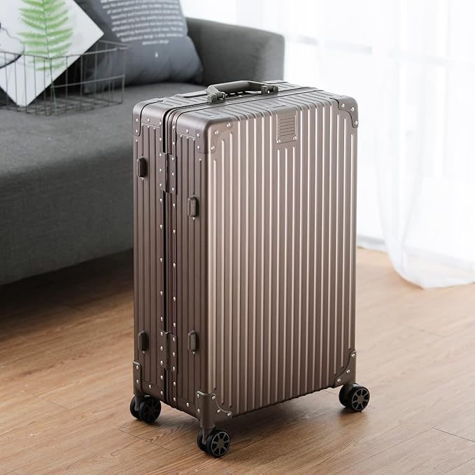Metal All Aluminum Carry-on Luggage TSA Customs Lock Zipperless Silent Rotary Wheel Business Suitcase Aluminum Frame Set (titanium gold, 2Piece(20/26))