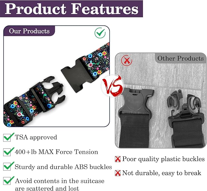 Luggage Straps for Suitcases TSA Approved, Luggage Identifiers for Suitcase, Adjustable Suitcase Strap for Baggage Security with Cute Patten, Travel Necessary Accessories 2Pack (Color Retro)