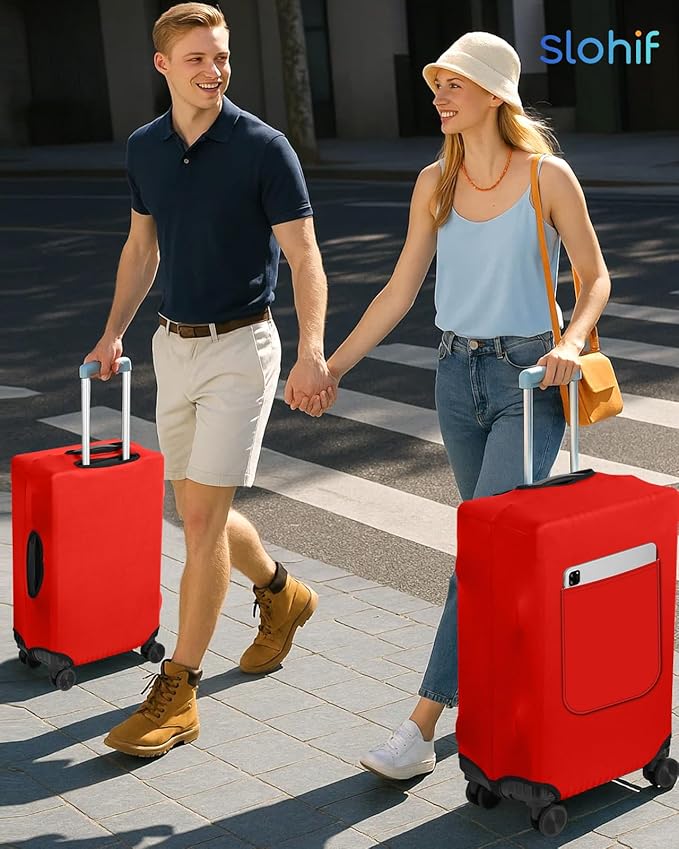 Slohif Luggage Cover for Suitcase Tsa Approved Protector - Luggage Sleeve Suit Case Cover Travel Stretch Large Baggage Case Protective Washable Fit 22-24 Inch Red