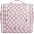 Narwey Checked Hanging Travel Toiletry Bag for Women, Travel Bag for Toiletries, Makeup Bag Organizer Cosmetic Bags Make Up Bags for Women (Dusty Rose Checkerboard)