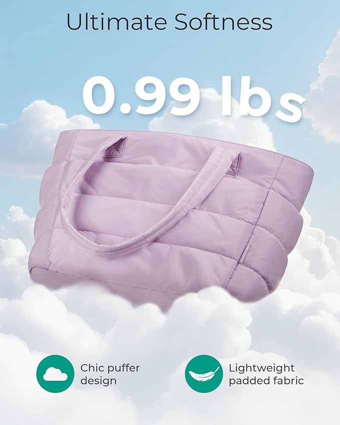 BAGSMART Tote Bag for Women, Lightweight Puffy Tote Bag with Compartments Shoulder Bag Handbag for Travel, Work, Gym,