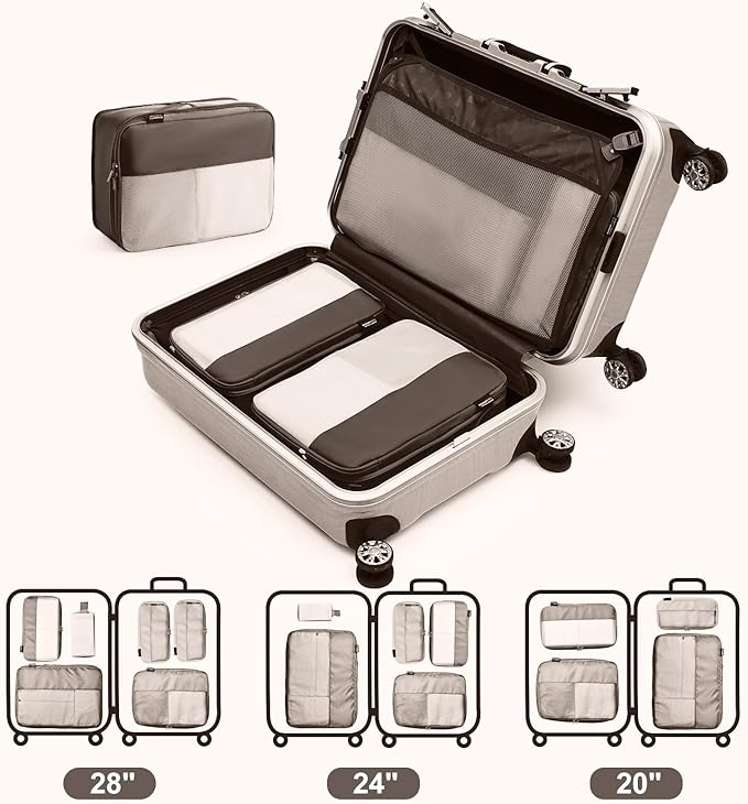 6 Set Compression Packing Cubes for Travel Essentials, Luggage Organizers for Suitcases (Charcoal Gray)