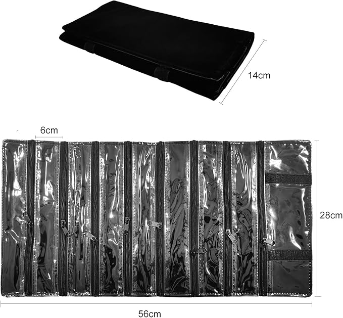 Travel Jewelry Roll Bag Portable Organizer Pouch With Grids&PVC Cover Storage Bags for Necklace, Bracelet, Bracelet,Ring, Badge, Pendant