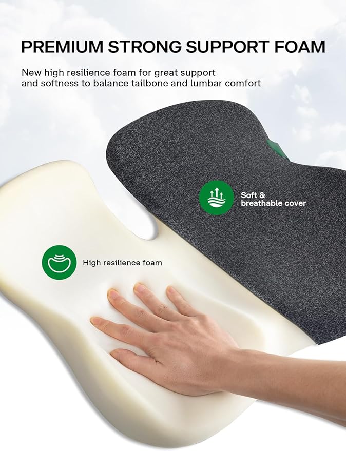 Seat Cushion, SC 150B Seat Cushions for Office Chairs, Car Seat, Wheelchair - Sciatica & Tailbone & Coccyx Pain Relief Pillow for Driver Sedentary People（Size:19.6 * 16.6 * 3.7 in-Black）