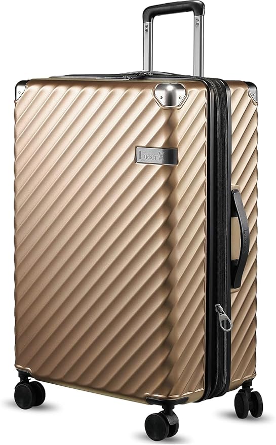 LUGGEX Luggage with Spinner Wheels, Polycarbonate Expandable Hard Shell Suitcase, Checked Large 28 Inch, Champagne