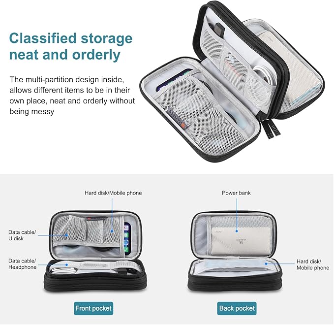 Electronic Accessories Organizer Carry Bag, Travel Cable Organizer Pouch, Portable Waterproof Double Layers All-in-One Storage Bag for Cord, Charger, Earphones, U Disk, USB Cable (M)