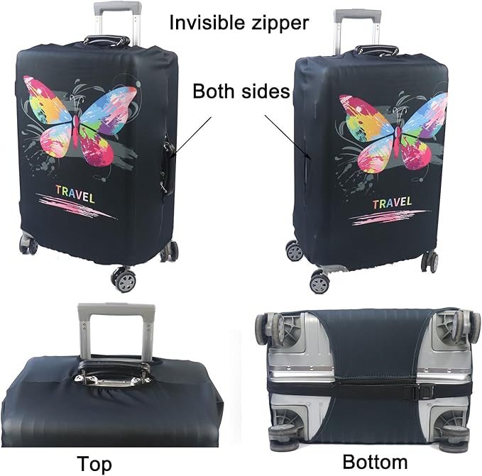 MosaiRudo Thicker Luggage Cover Elastic Suitcase Cover Protector Fits 18-32 Inch Suitcase Travel Accessories (Butterfly, S)