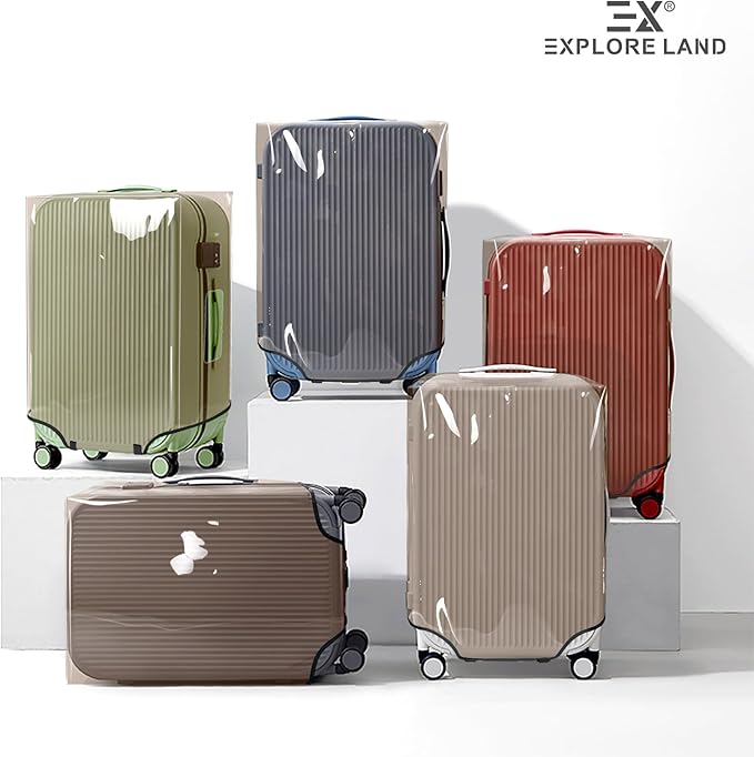 Explore Land Clear Luggage Cover Tough Protector Fits for 18-20 Inches Suitcase for Travel Airplane (PVC Gray, S)