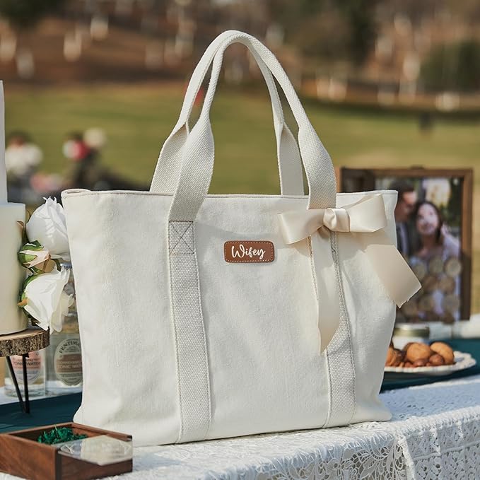 AW BRIDAL Monogram Canvas Tote Bag for Chrismas, Bridal Shower, Retirement, Birthday Gifts for Women Mom Wife Sister Friends