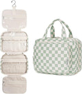Narwey Hanging Toiletry Bag for Women Travel Checkered Makeup Bag Organizer Toiletries Bag for Travel Size Essentials Accessories Cosmetics (Mint Green Checkerboard (Medium))