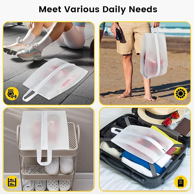 Vorspack Shoe Bags for Travel - 4 Pack Large Transparent Shoe Organizer with Handle Dustproof Shoe Bag Reusable Shoe Storage Bags for Men & Women