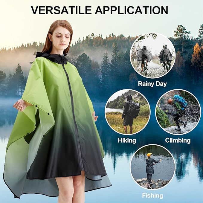 Rain Poncho Jacket Coat Hooded Zipper Style for Women/Men/Adult with Pocket