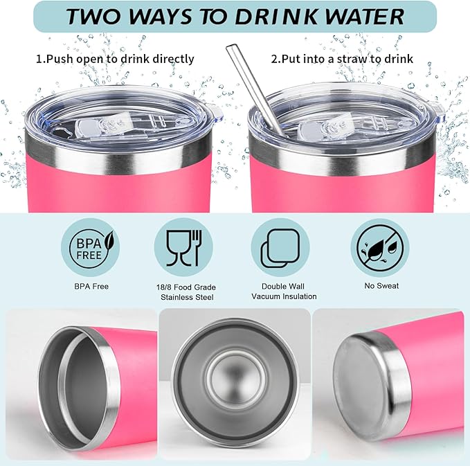 20oz Tumbler with Straw and Brush, Stainless Steel Vacuum Insulated tumbler, Double Wall Insulated Coffee Tumbler for Outdoor, Home, Travel,Office (peach，4pcs)