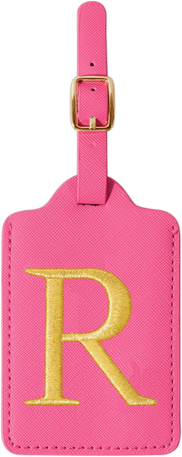 Personalized Initial Luggage Tags - Cute Red Leather Monogrammed Tags with Privacy Cover for Women Kids