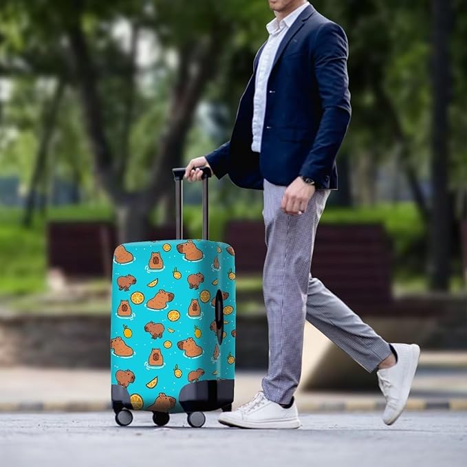 Capybara Suitcase Cover Elastic Luggage Covers for Suitcase Fit 18-21 Inch, Zip Closure Baggage Case Anti-Scratch Luggage Covers Protector Cute Cartoon Animal Baggage Cover