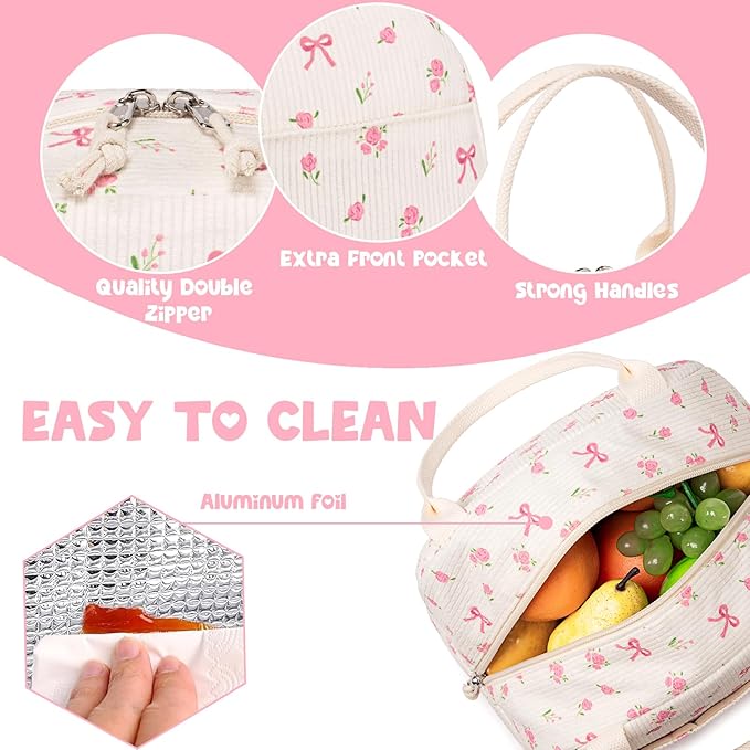 Bluboon Lunch Bag for Women Men Cute Corduroy Lunch Tote Bags Reusable Insulated Lunch Box Large Capacity Reusable Insulated Cooler for Work Picnic or Travel