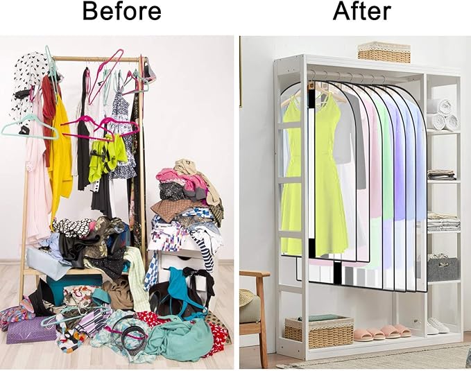 Pwsap 12 Pack Breathable Clothes Covers with Zip, Hanging Garment Covers Bags Dress Bag Covers Moth-Proof Mens Suit Storage Bag Dust Cover for Wardrobe Storage and Travel(Clear)