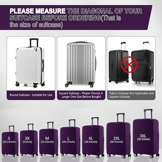 Travel Luggage Cover Protector Scratch-Resistant Fit 19-33 Inch Suitcase, Elastic Luggage Compartment Cover, Protective Cover, Dust CoveNot Included Suitcase (Purple, 3XL(32-33inch))