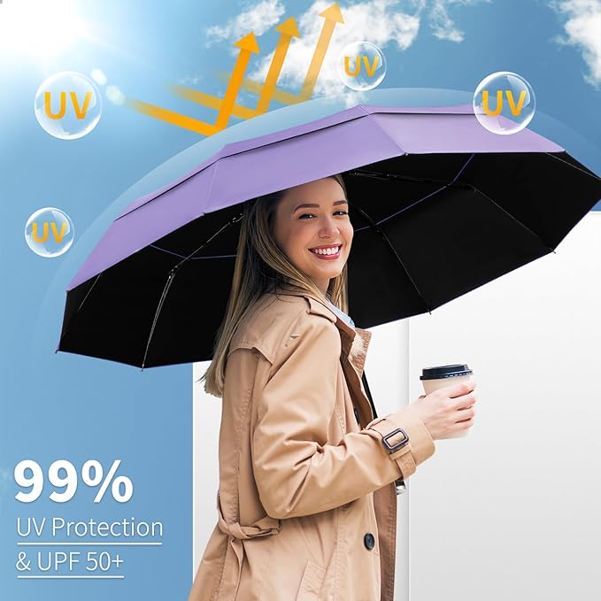 Seniny Windproof Travel Umbrella, Double Vented Canopy Large Umbrellas for Rain, Automatic Compact Umbrella for Car Backpack, Portable Pocket UV Umbrellas for Sun Protection Walking, Lightweight