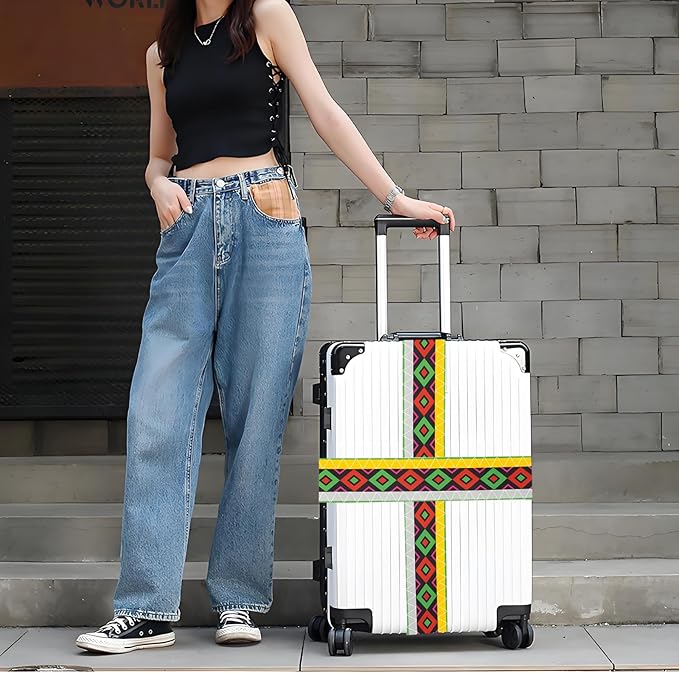 Geometric Arts Luggage Straps for Suitcases, Adjustable Luggage Travel Belt to Keep Luggage Security While Travel, Strong Polyester Fabric, Easy-to-Recognize Funny Pattern Travel Accessories, 2 Pack