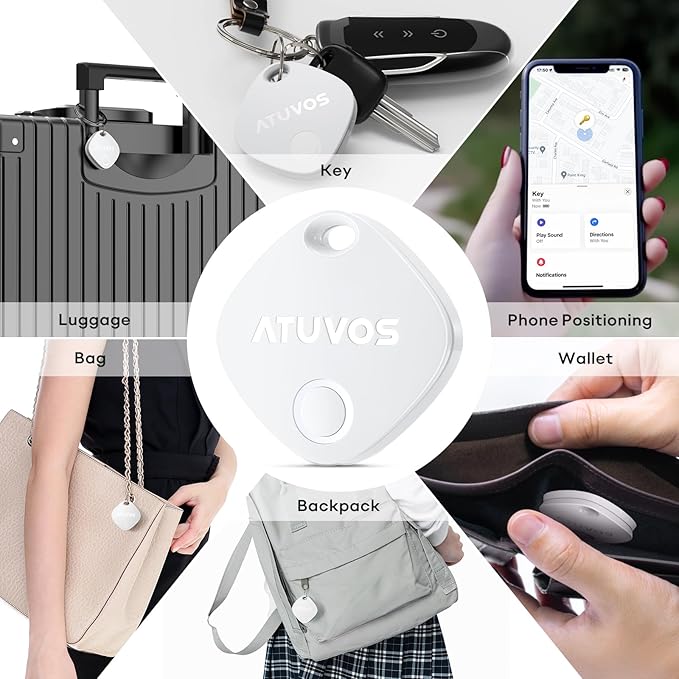 ATUVOS Air Tracker Tags-3 Pack, Bluetooth Luggage Tracker Works with Apple Find My APP (iOS Only, Not for Android), Keys Finder and Item Locator for Luggage, Backpack, Suitcases, Replaceable Battery