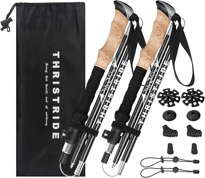 Trekking Poles Aviation Grade Aluminum Alloy-Strong Lightweight Collapsible Walking Sticks for Hiking Poles for Women, Men,Seniors in The 4 Season,All-Terrain,2pc Per Set