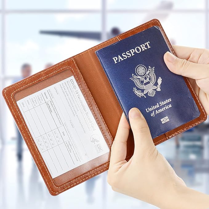 TIGARI Passport Holder for Travel Women Men, PU Leather Passport Wallet Cover Case Sleeve, Waterproof Protected Document Organizer, Family Vacation Plane Cruise Travel Essentials-Brown