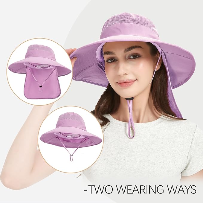 Fishing Hat Breathable Wide Brim Sun Hats with Neck Flap Bucket Hat Outdoor Safari Hat for Men Women UPF 50+ Sun Protection