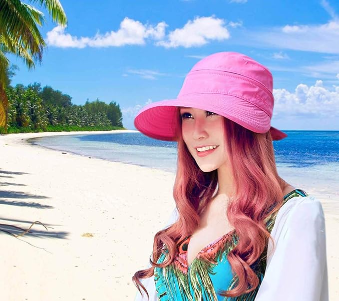 HINDAWI Sun Hats for Women with UV Protection Wide Brim Sun Hat Visor Summer Beach Outdoor Foldable Womens Cap
