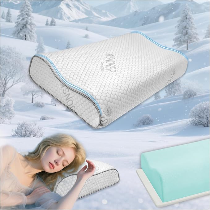 Memory Foam Pillows - Cervical Neck Pillow for Pain Relief, Ergonomic Side Sleeper Pillow for Sleeping, Orthopedic Contour Neck Pillows for Neck and Shoulder Pain with Cooling Pillowcase, Cream
