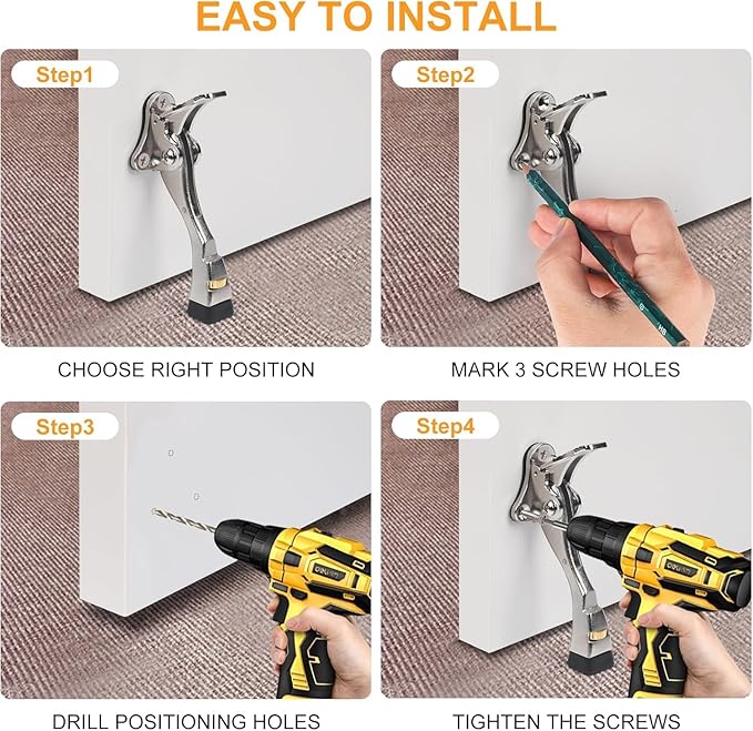 12 Packs Heavy Duty Kickdown Door Stopper, One Touch Adjustable Kickdown Door Stop for Heavy Doors, 4 in Metal Door Kickstand with Rubber Tip & Wall Protectors for Wide Doors