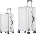 Metal All Aluminum Carry-on Luggage TSA Customs Lock Zipperless Silent Rotary Wheel Business Suitcase Aluminum Frame Set (silvery, 2Piece(20/26))