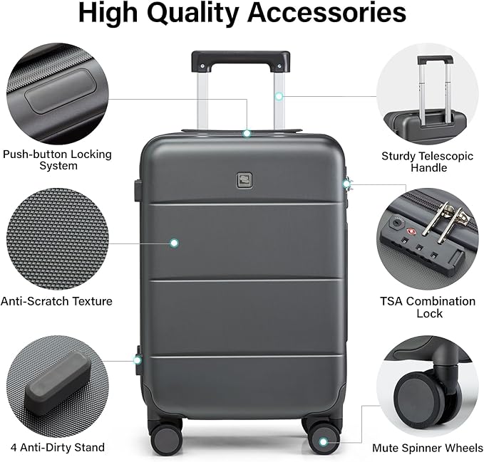 Hanke 26 Inch Luggage Large Suitcase With Spinner Wheels Tsa Luggage Suitcases Hard Case Luggage For Women & Men Rolling Checked Luggage(Graphite Grey)