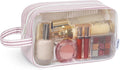 Narwey Clear Toiletry Bags for Traveling Women Men, Clear Travel Bags for Toiletries Makeup Bag Cosmetic Bag with Zipper, Make Up Organizer, Skincare Bag (Dusty Pink Stripe)