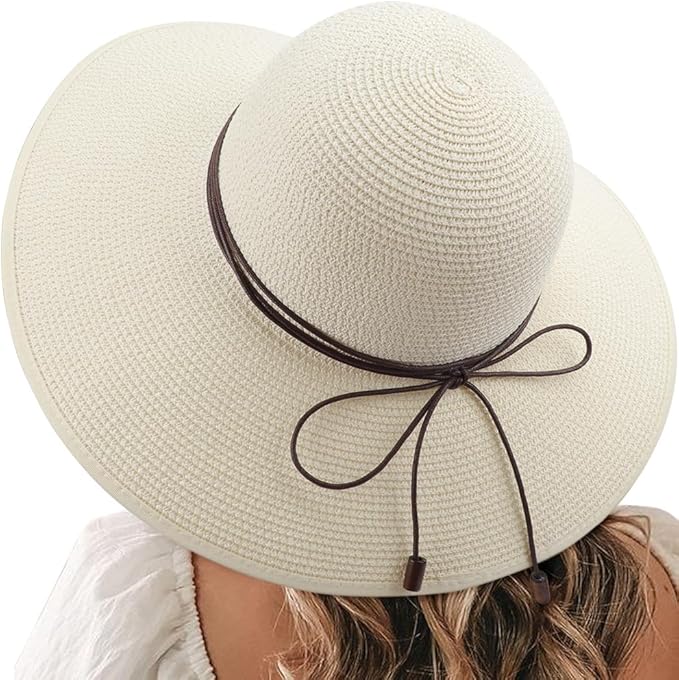 DRESHOW Beach Hats for Women Big Straw Wide Brim Summer Hat Floppy Foldable Roll up Cap Sun Hat UPF 50+