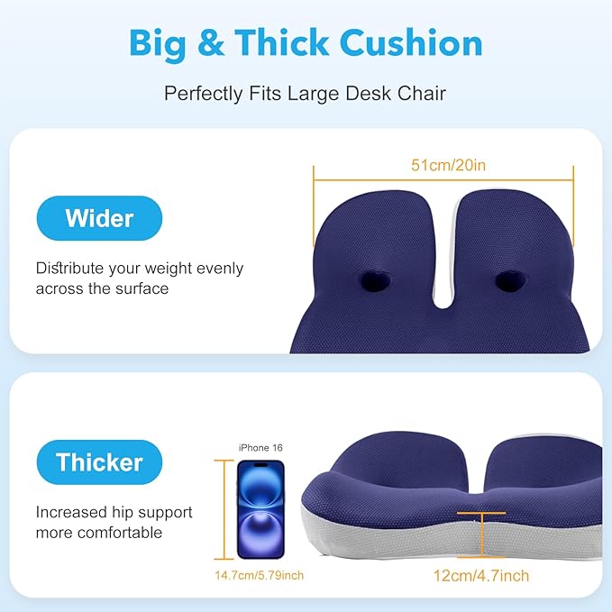 Seat Cushion,Office Chair Memory Cushion, Ergonomic Design, Relieve Sciatica and Long-Term Sitting Pain, Suitable for desks, Car Seats, Games, Wheelchairs