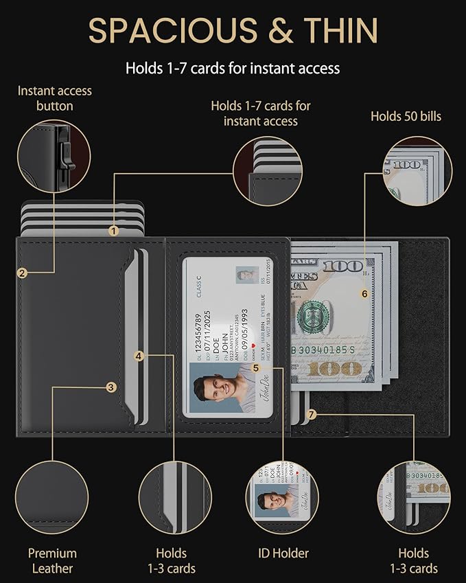 typecase Mens Wallet Card Holder for AirTag: Leather Smart Wallet for Men Compatible with Apple Air Tag, RFID Blocking, Slim, Minimalist - 9-14 Card Capacity | ID Window | Cash Slot (Deep Black)