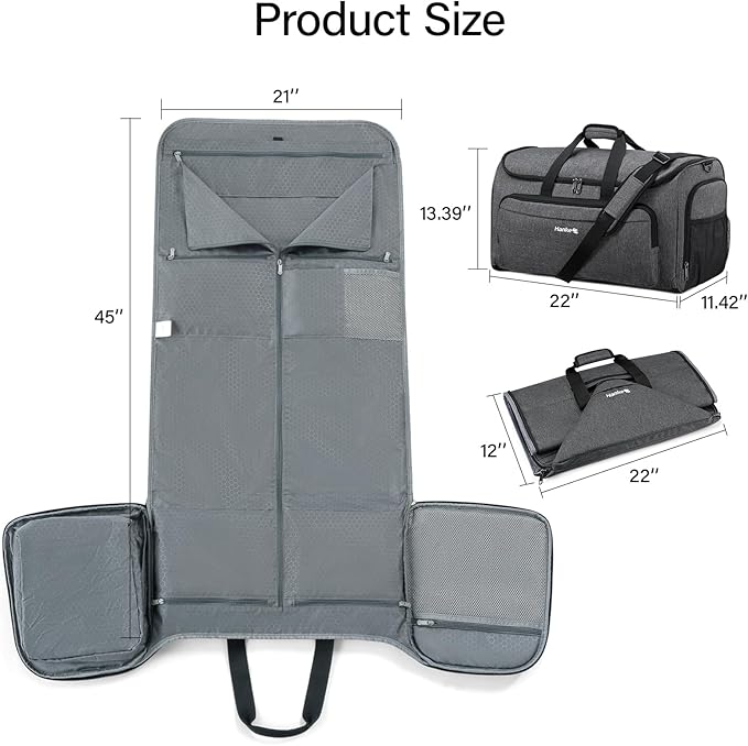 Hanke Carry on Garment Bags for Travel,Convertible Duffle Bag Luggage Bag Weekend Bag with Shoe Compartment,2 in 1 Hanging Suitcase Suit Bag for Men Women,Dark Grey
