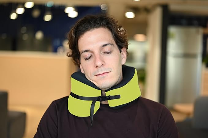 C CUSHION LAB Travel Pillow, Award-Winning Patented Ergonomic Design for Chin & Neck Support Memory Foam Neck Pillow, Compact Airplane Pillow for Traveling, Flight, Car (Spark, Large)